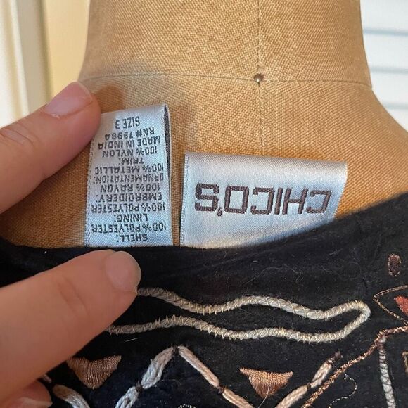 CHICO’S | black jacket open front tribal print size 3 or L - Picture 4 of 6